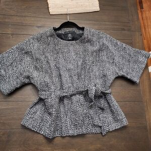 New York & Company Black and White Textured Blouse